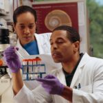 medical students looking at research
