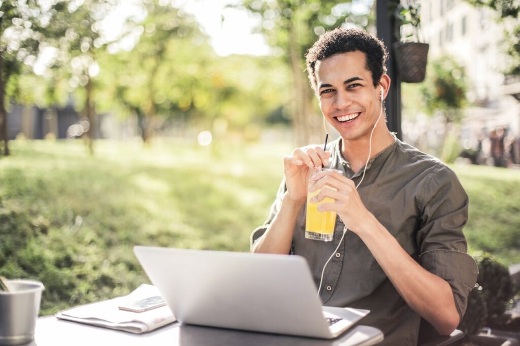 smiling student handling self-care and taking a break